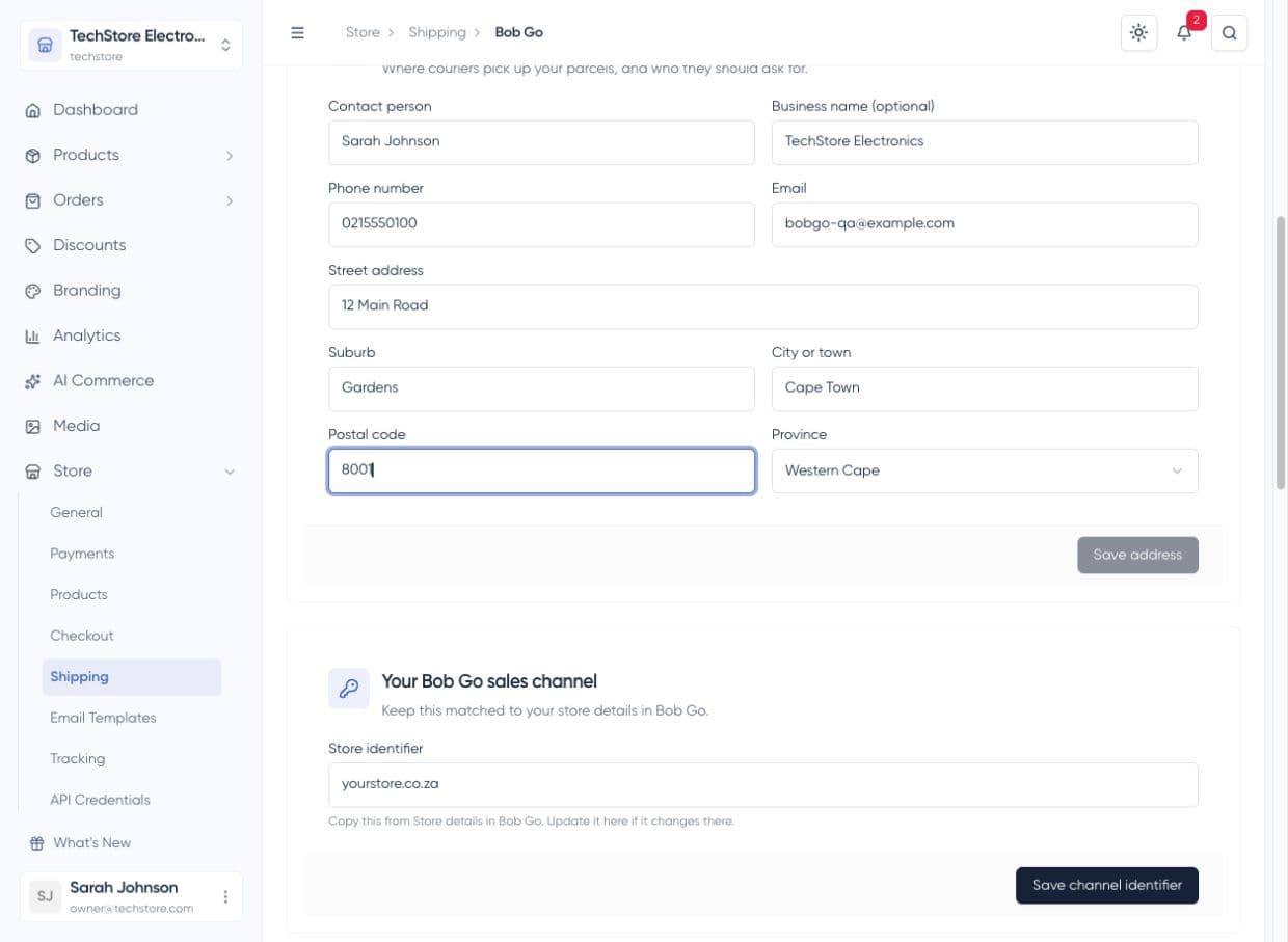Collection address form in Shopstar Go