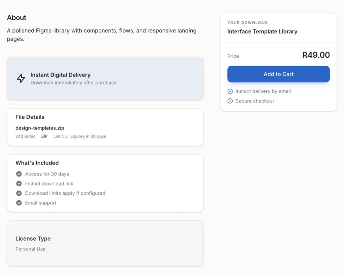 A real Shopstar digital product page with instant delivery and no shipping step.