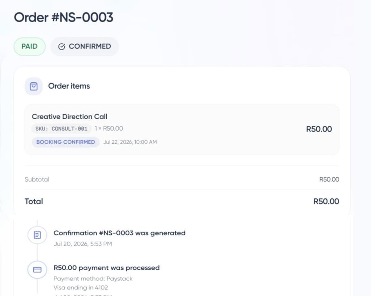 A paid and confirmed Shopstar booking with its appointment time and processed payment.