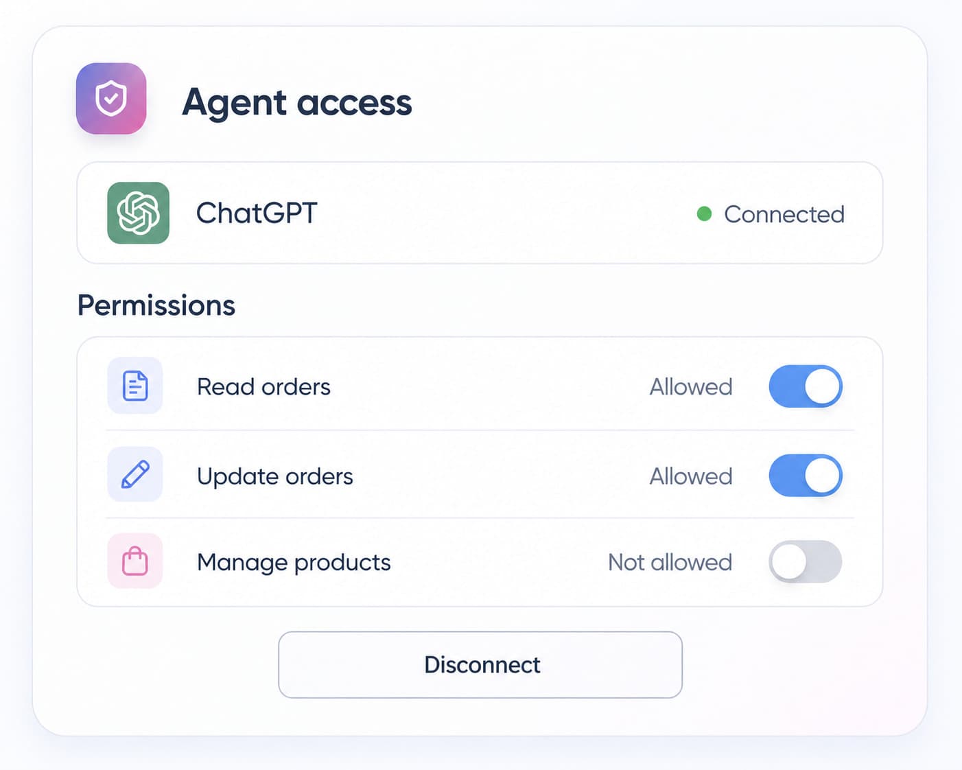 Shopstar controls for approving the exact actions a connected AI assistant can take.
