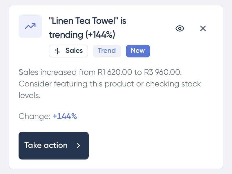 A Shopstar AI insight for Kiln & Co.: a product that’s trending, by how much, and what to do about it.